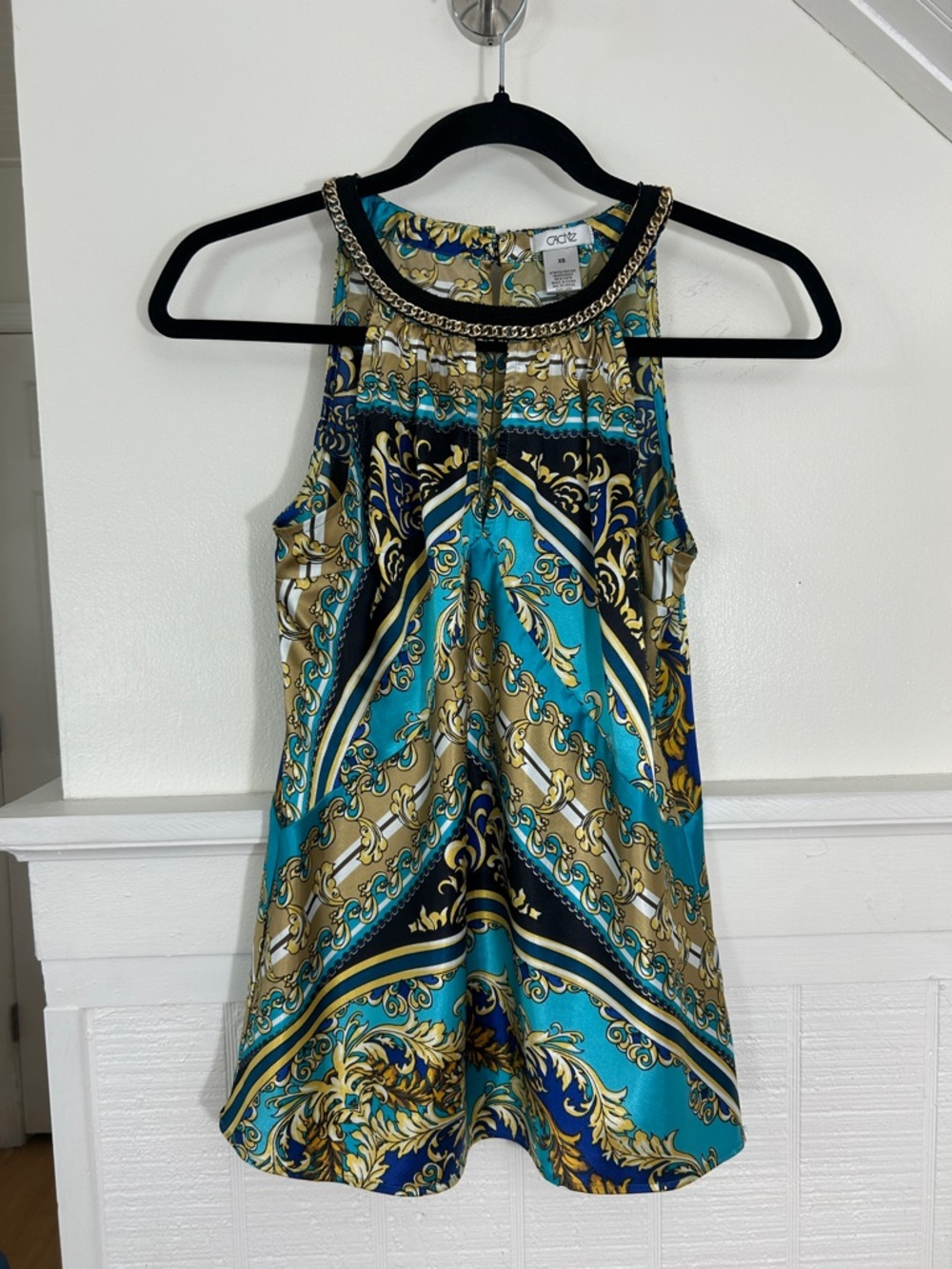 Cache Y2K Pattern Halter Top with Gold Chain Detail size XS